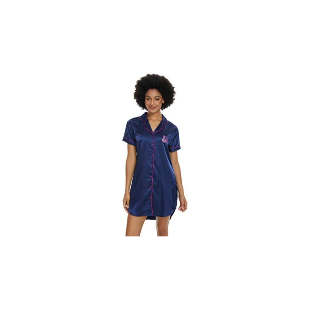 Alcea Rosea Short Sleeve Silk Like Satin Sleeve Loungewear Navy Blue Size M NWT